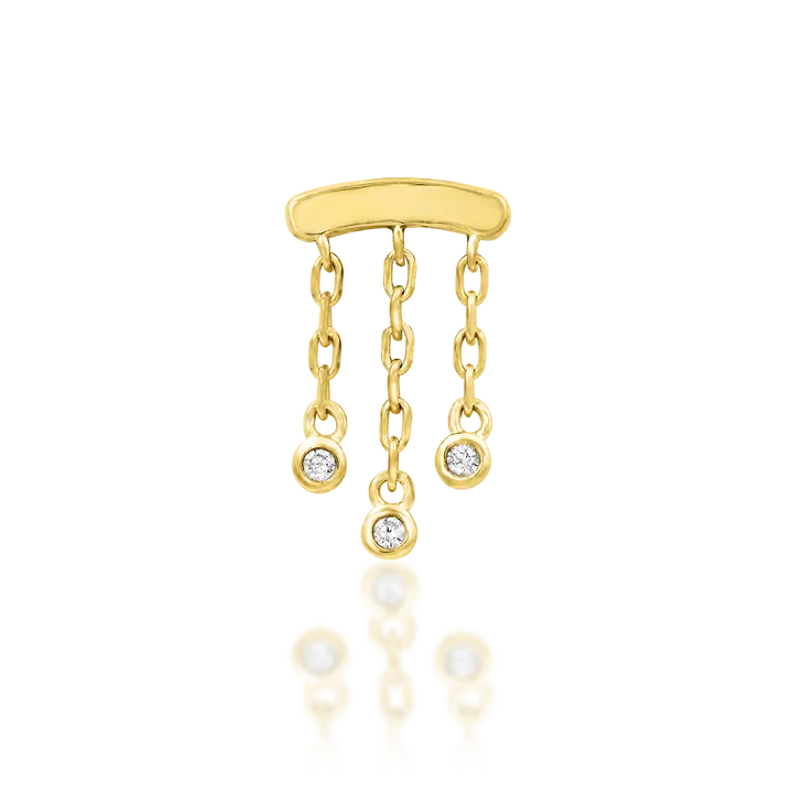 Three fine chain drops each set with a round CZ, hanging from a single point