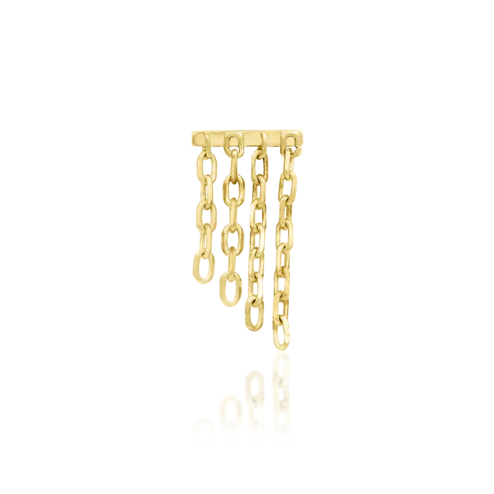 Fine gold chains cascading from an invisible setting — a waterfall effect