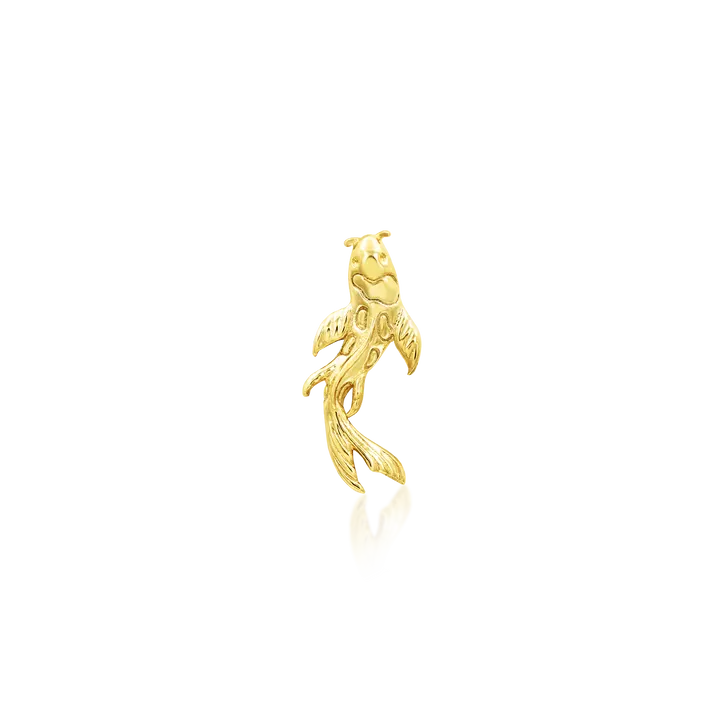 Flat koi fish silhouette with fine scale detail, designed to float across the ear