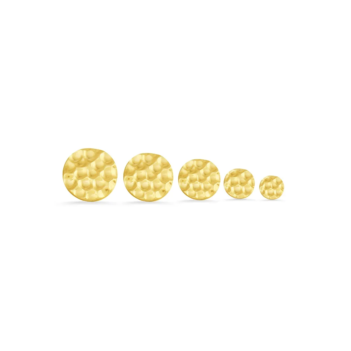 Hand-hammered circular disc in solid 14k gold — artisan texture on a low-profile simple end