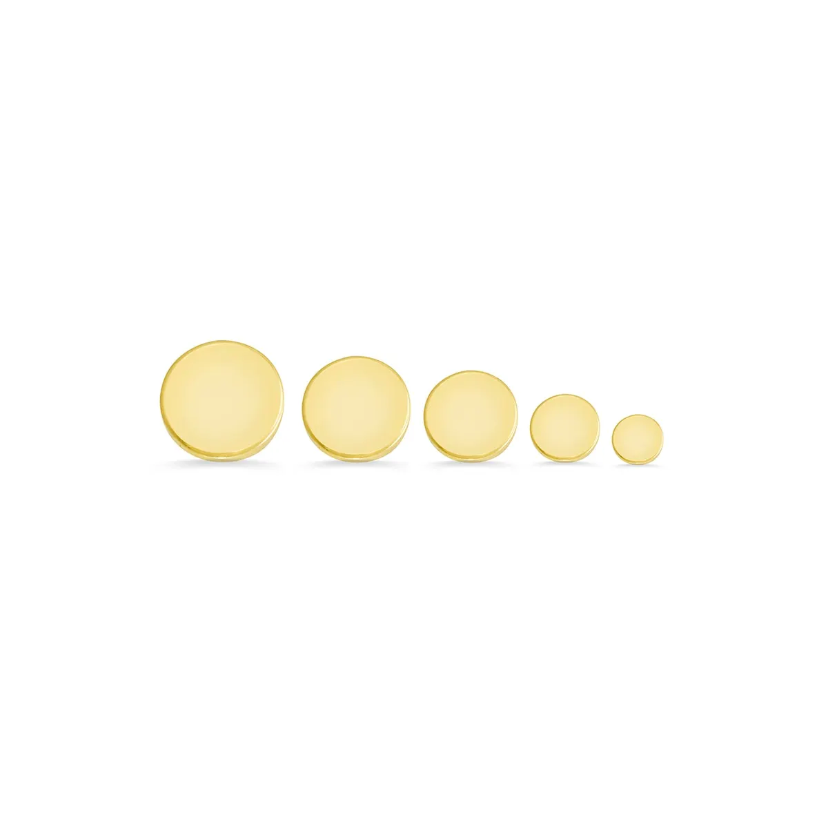 High-polish plain round disc in solid 14k gold — the classic polished disc end