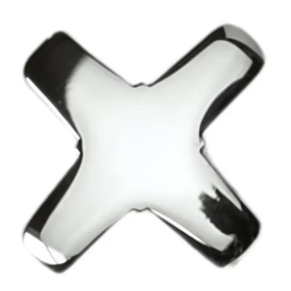 Bold X shape in high-polish implant-grade titanium — a graphic geometric end.